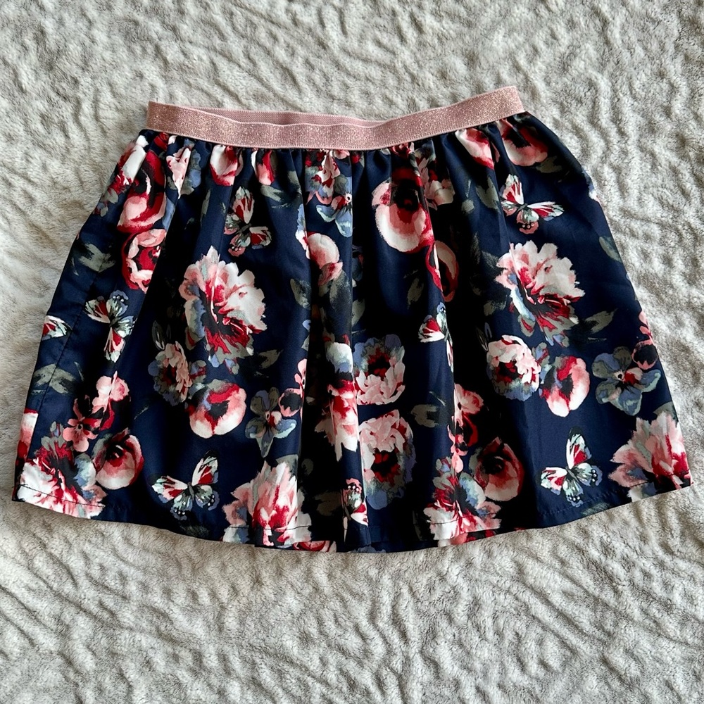 H&M L.O.G.G Bubble Skirt Floral Butterfly Pink Glittery Elastic Waistband 4-6 Y